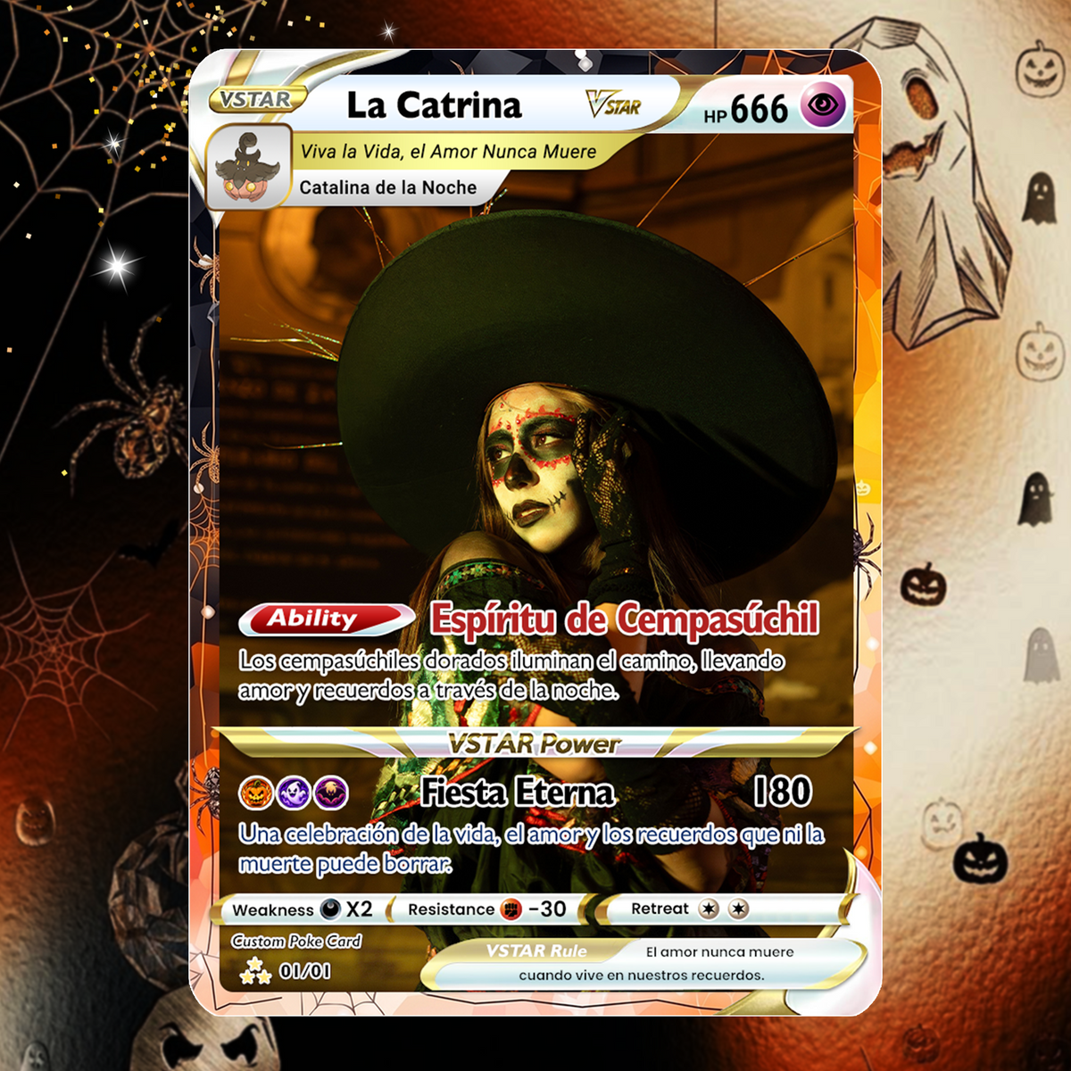 Custom Día de los Muertos Pokémon Card | Personalized Day of the Dead Card | La Catrina Gift for Him & Her - CPC-hlw-16