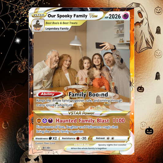 Family Halloween Custom Pokémon Cards with Anime Picture, Personalized Pokemon Cards, Animated Gifts for Family Members - CPC-hlw-09