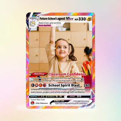 Back to School Custom Pokémon Card - Personalized Pokémon Card with Anime Picture for Kids, Students - First Day of School Gift from Parents - CPC-BTS-01