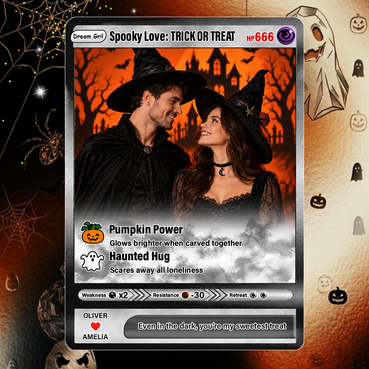 Halloween Custom Pokémon Cards with Animated Photo, Personalized Pokemon Cards, Customizable Gifts for Lovers, Husband and Wife - CPC-hlw-05