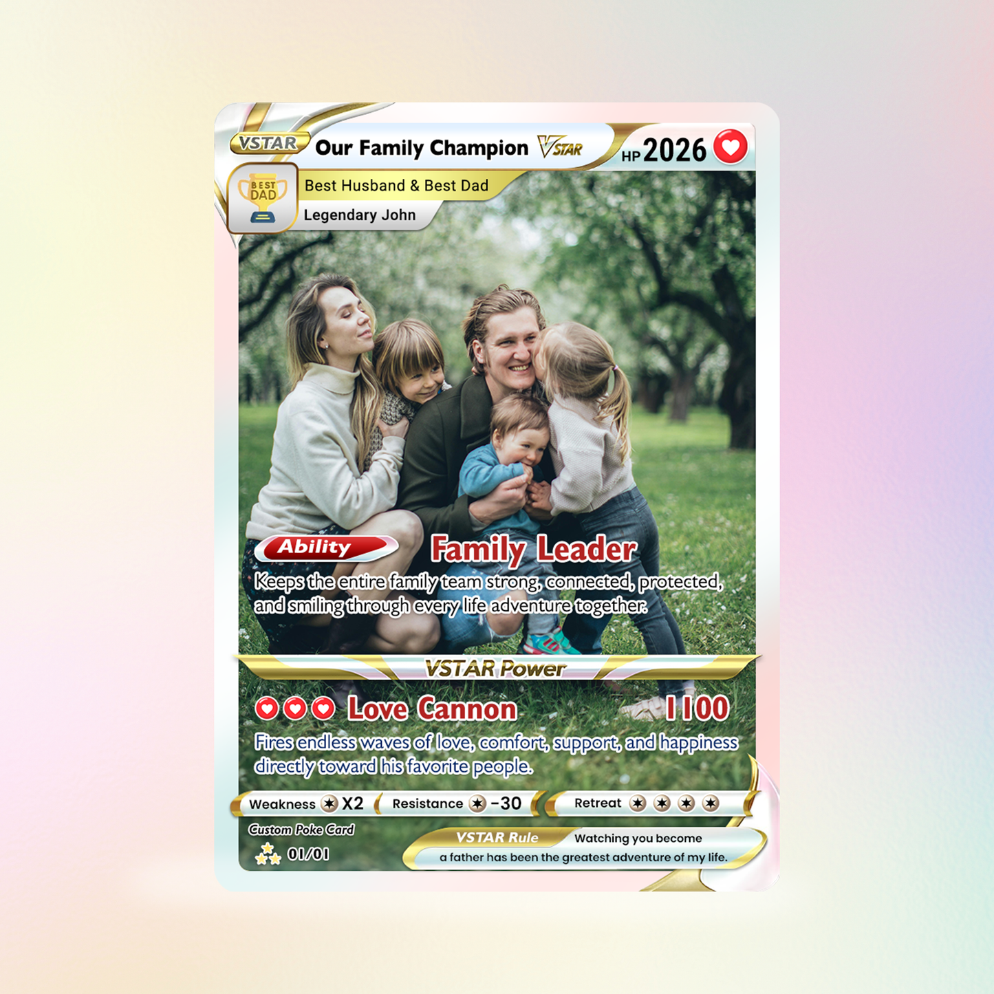 Happy Father's Day Custom Pokémon Card - Trendy Comic Anime Style Personalized Pokémon Card for Dad - Perfect Gift from Wife & Kids - CPC-117.A
