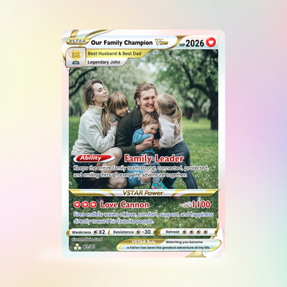 Happy Father's Day Custom Pokémon Card - Trendy Comic Anime Style Personalized Pokémon Card for Dad - Perfect Gift from Wife & Kids - CPC-117.A