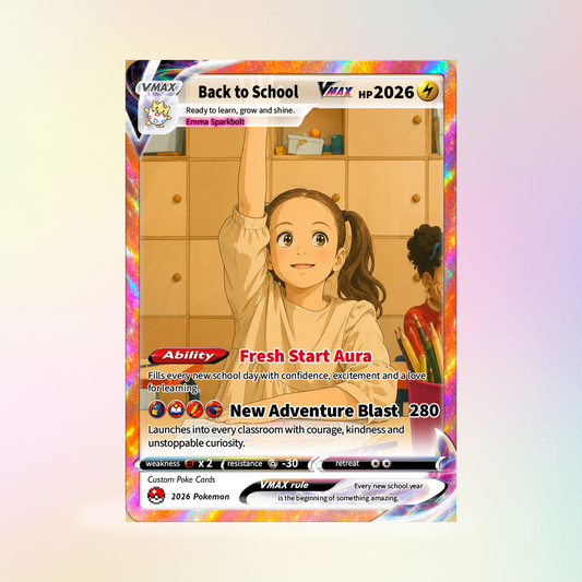 Back to School Custom Pokémon Card - Personalized Pokémon Card with Anime Picture - First Day of School Gift from Parents, Grandparents for Kids, Students - CPC-BTS-01.B