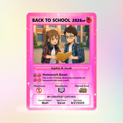 Anime Style Back to School Custom Pokemon Cards, Personalized Pokemon Card for First Day of School, Gift for Students, Son, Daughter - CPC-68