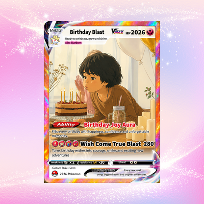 Happy Birthday Custom Pokémon Card - Personalized Pokémon Card by Animated Photo - Customizable Pokémon Gift from Parents, Grandparents for Kids - CPC-DOB-02