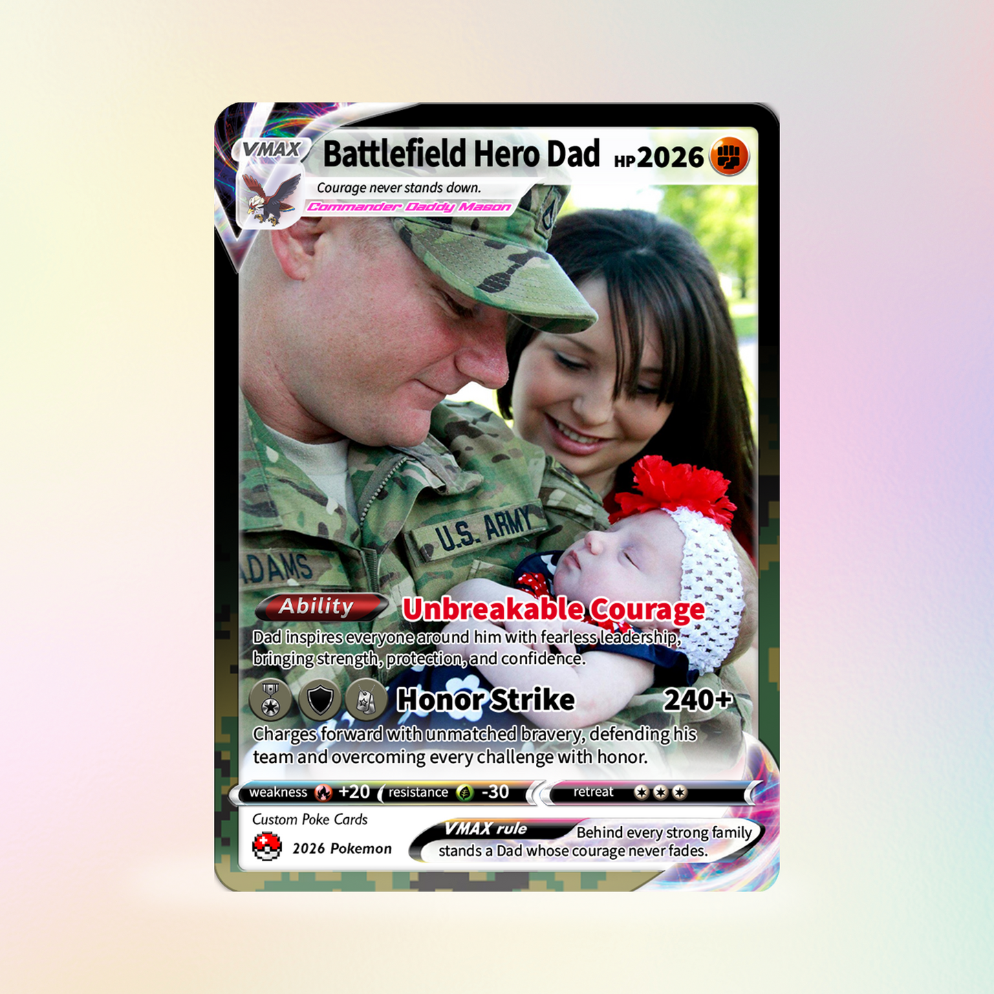 Father's Day Custom Pokémon Card for Military Dad - Father’s Day Personalized Pokémon Card for The Army Dad - Comic Anime Customizable Gift from Wife, Son & Daughter - CPC-140