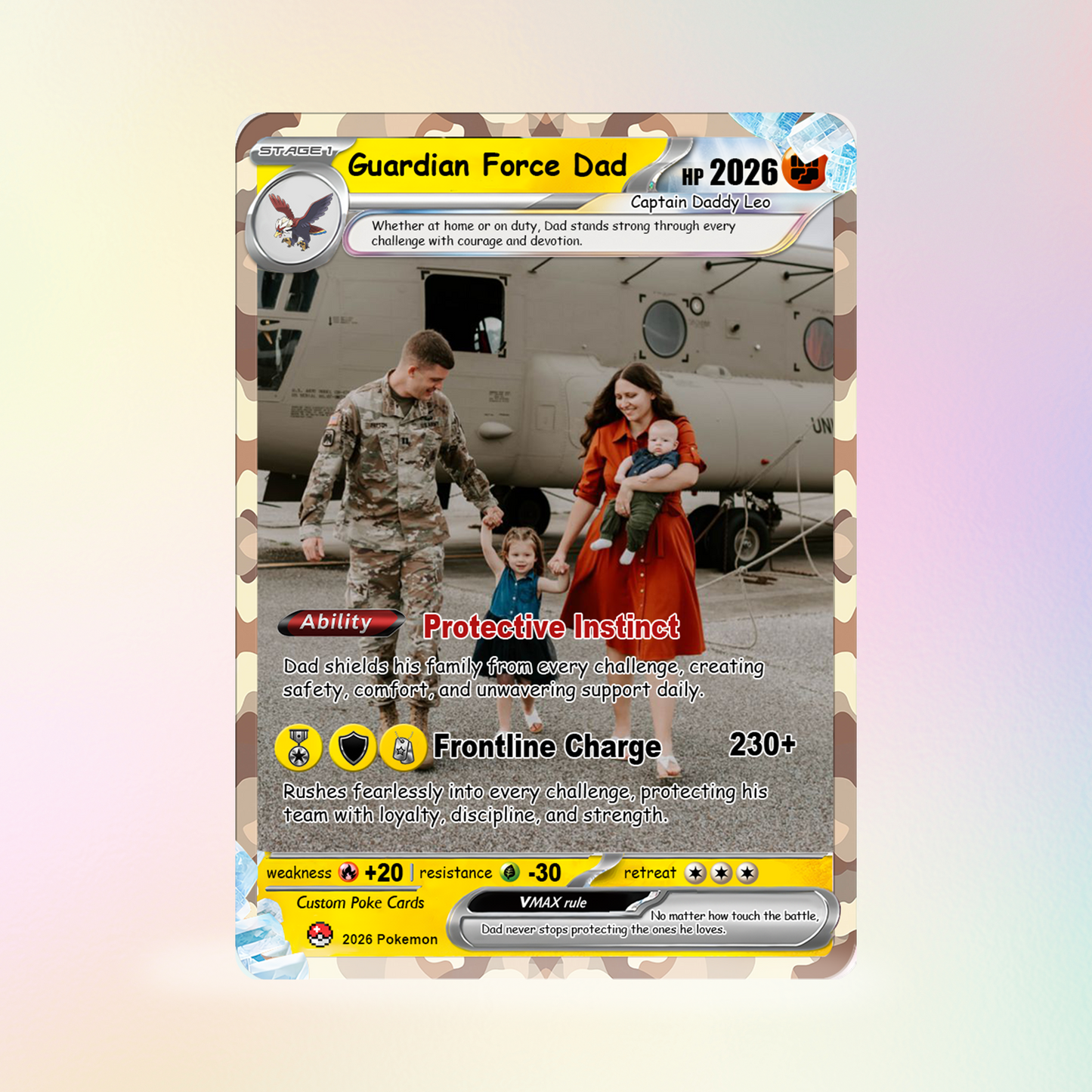 Military Dad Custom Pokémon Card for Father's Day - Father’s Day Personalized Pokémon Card for The Army Dad - Comic Anime Customizable Gift from Wife, Son & Daughter - CPC-141
