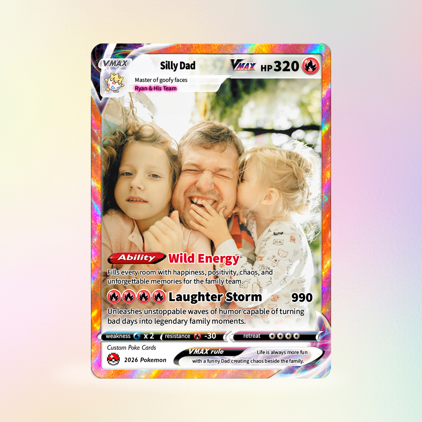 Father’s Day 2026 Custom Pokémon Card - Comic Anime Style Personalized Pokémon Card for Funny Dad - Perfect Gift from Wife & Kids - CPC-121