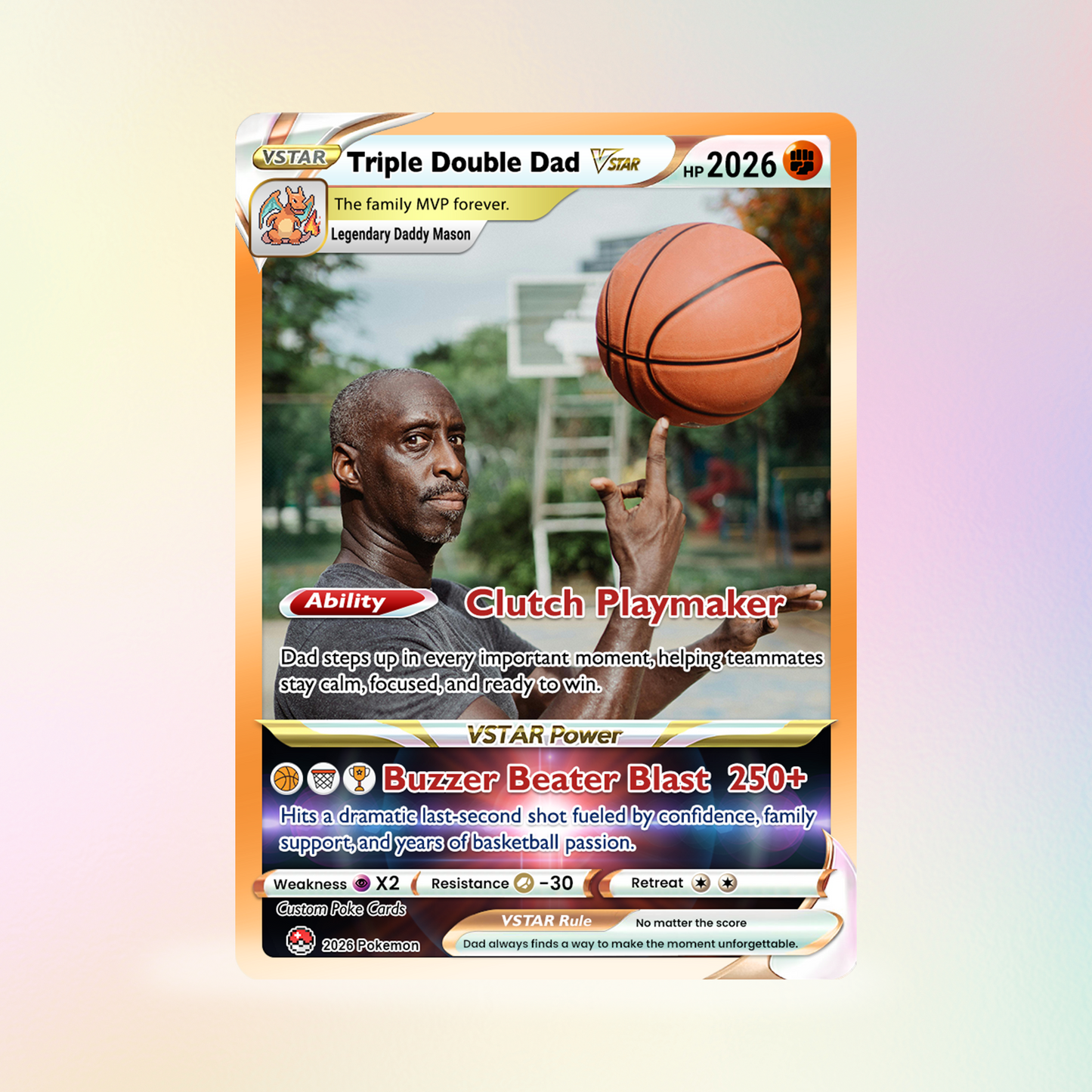 Basketball Dad Custom Pokémon Card for Father's Day - Father’s Day Personalized Pokémon Card for Sport Dad - Comic Anime Customizable Gift from Supporter, Wife, Son & Daughter - CPC-137