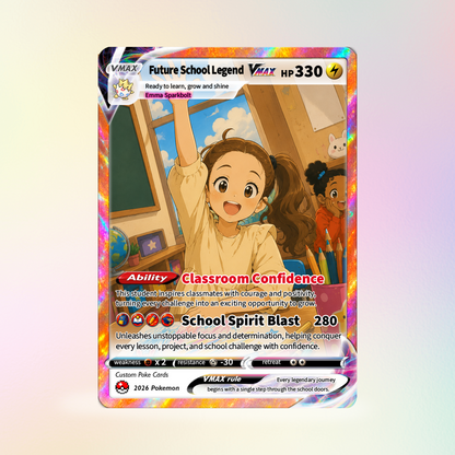 Back to School Custom Pokémon Card - Personalized Pokémon Card with Anime Picture for Kids, Students - First Day of School Gift from Parents - CPC-BTS-01