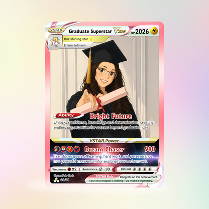 Graduate Superstar Personalized Pokémon Card - Custom Student Achievement Pokémon Card with Anime Picture for Kids, Students - Graduation Gift from Parents - CPC-BTS-05