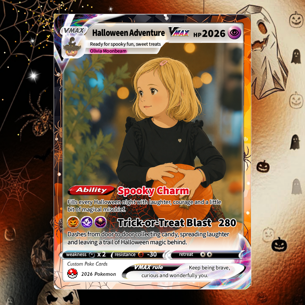 Custom Pokémon Card for Kids, Halloween Anime Transformation Photo Poke Card, Personalized Halloween Gift for Children, Custom Pokémon Gift - CPC-hlw-12