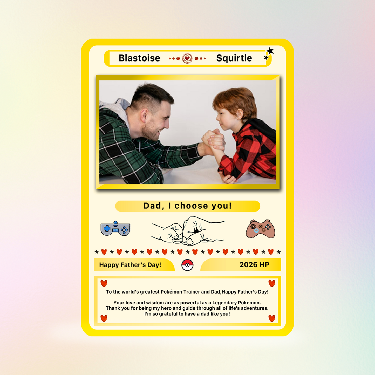 Happy Father’s Day Personalized Pokemon Card - Anime Inspired Personalized Pokémon Card for Trainer Dad - Customizable Gift from Supporter, Wife, Son & Daughter - CPC-108.B
