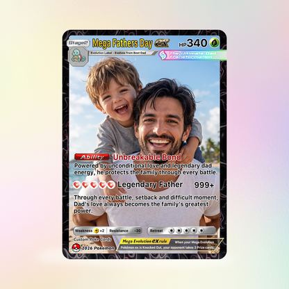 Happy Mega Father's Day Custom Pokémon Card - Comic Anime Style Personalized Pokémon Card for Dad - Perfect Gift for Dad - CPC-113