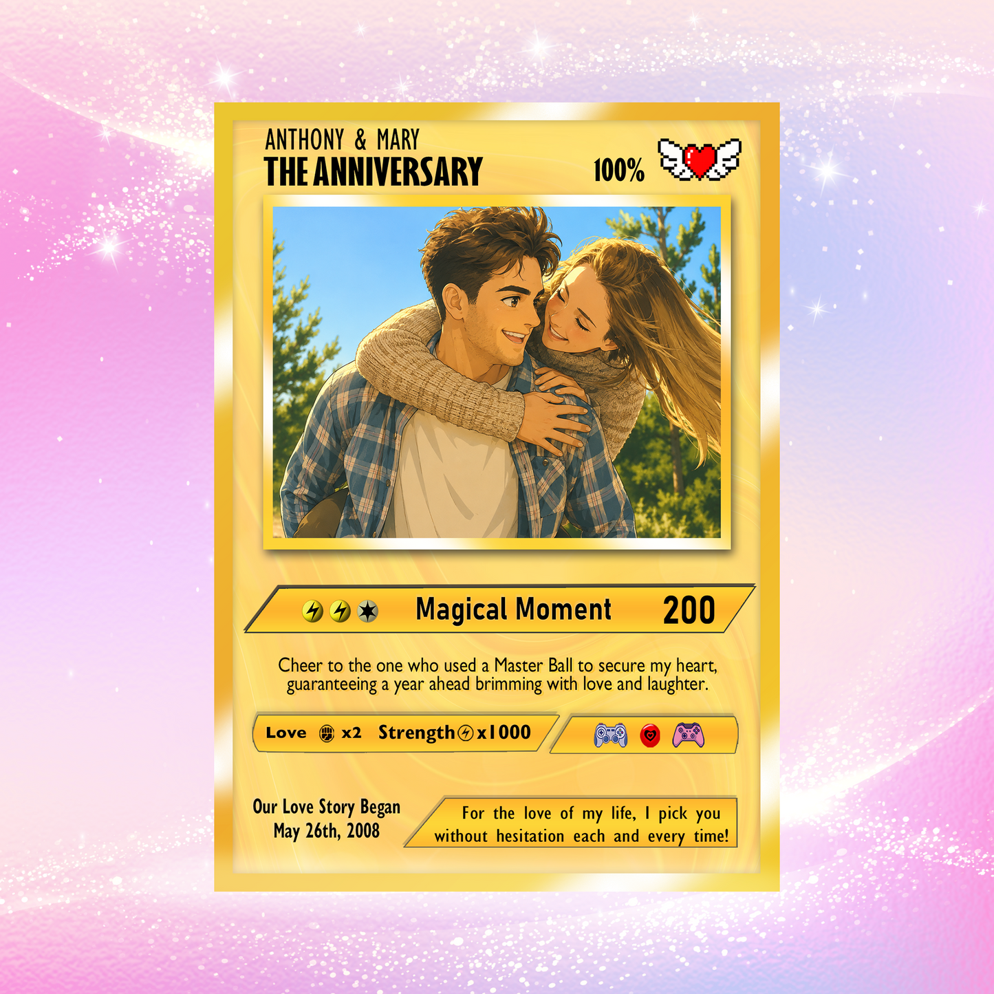 Custom Pokemon Card with Photo Transformation to Anime, Personalized Pokemon Card for Couples, Holographic Effect Available - CPC-70.A