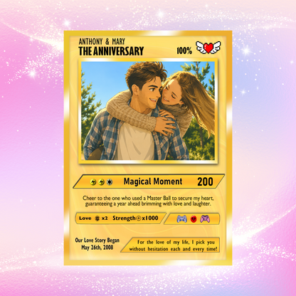 Custom Pokemon Card with Photo Transformation to Anime, Personalized Pokemon Card for Couples, Holographic Effect Available - CPC-70.A