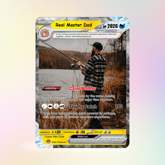 Fishing Dad Custom Pokémon Card for Father's Day - Father’s Day Personalized Pokémon Card for Fishing Lovers - Comic Anime Customizable Gift from Wife, Son & Daughter - CPC-138