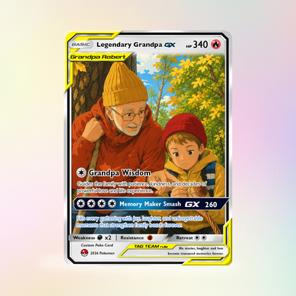 Legendary Grandpa Custom Pokémon Card for 2026 Father's Day - Anime Styles Personalized Pokémon Card for Grandpa - Perfect Classic Pokémon Card from Sons, Daughters & Grandkids - CPC-129