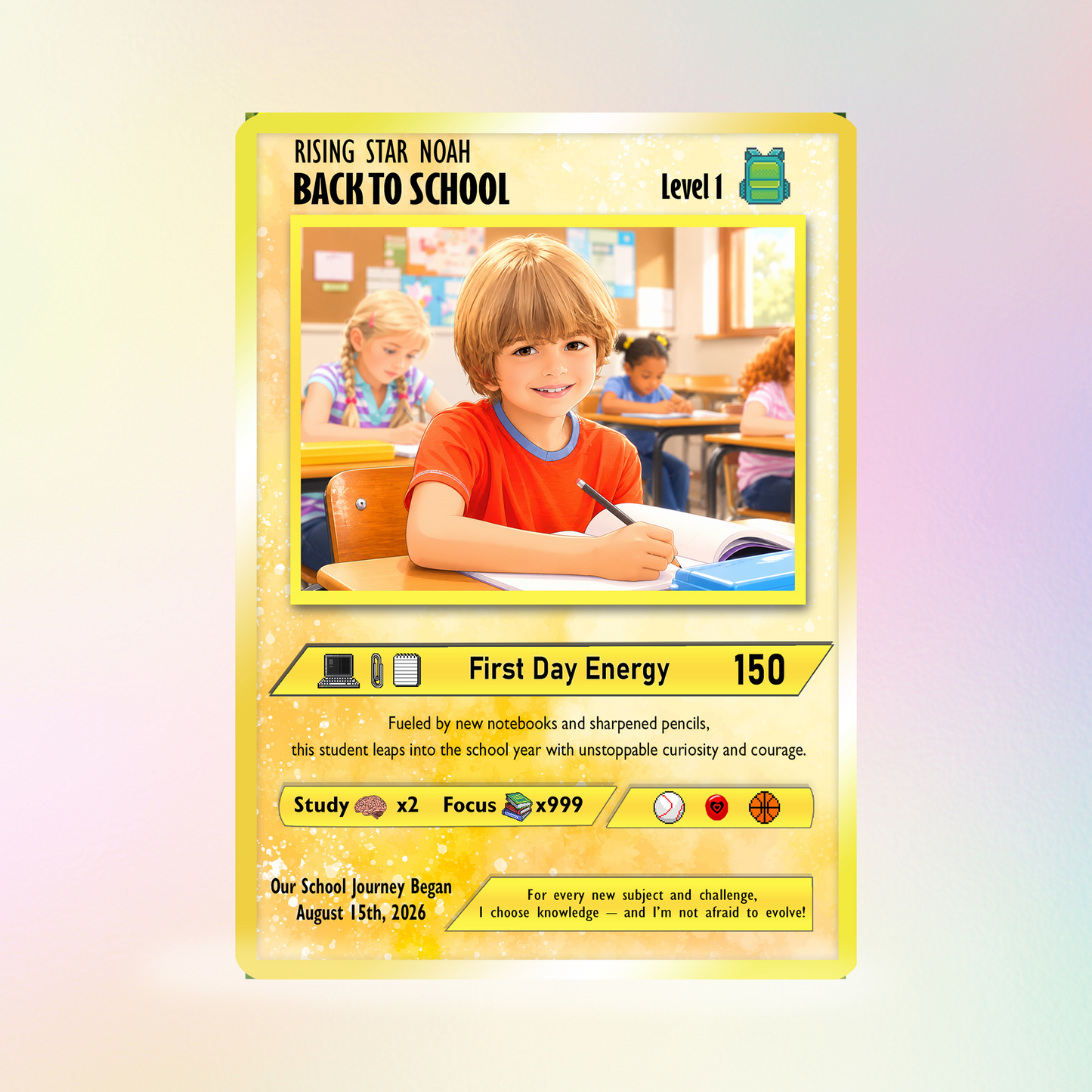 Back to School Custom Pokémon Card - Personalized Pokémon Card with Anime Picture for Kids, Students - First Day of School Gift from Parents - CPC-146.A