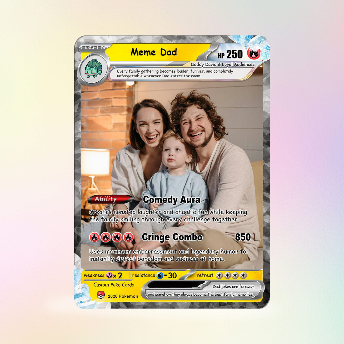 Happy Father's Day Custom Pokémon Card - Comic Anime Style Personalized Pokémon Card for Funny Dad - Perfect Gift from Wife & Kids - CPC-120
