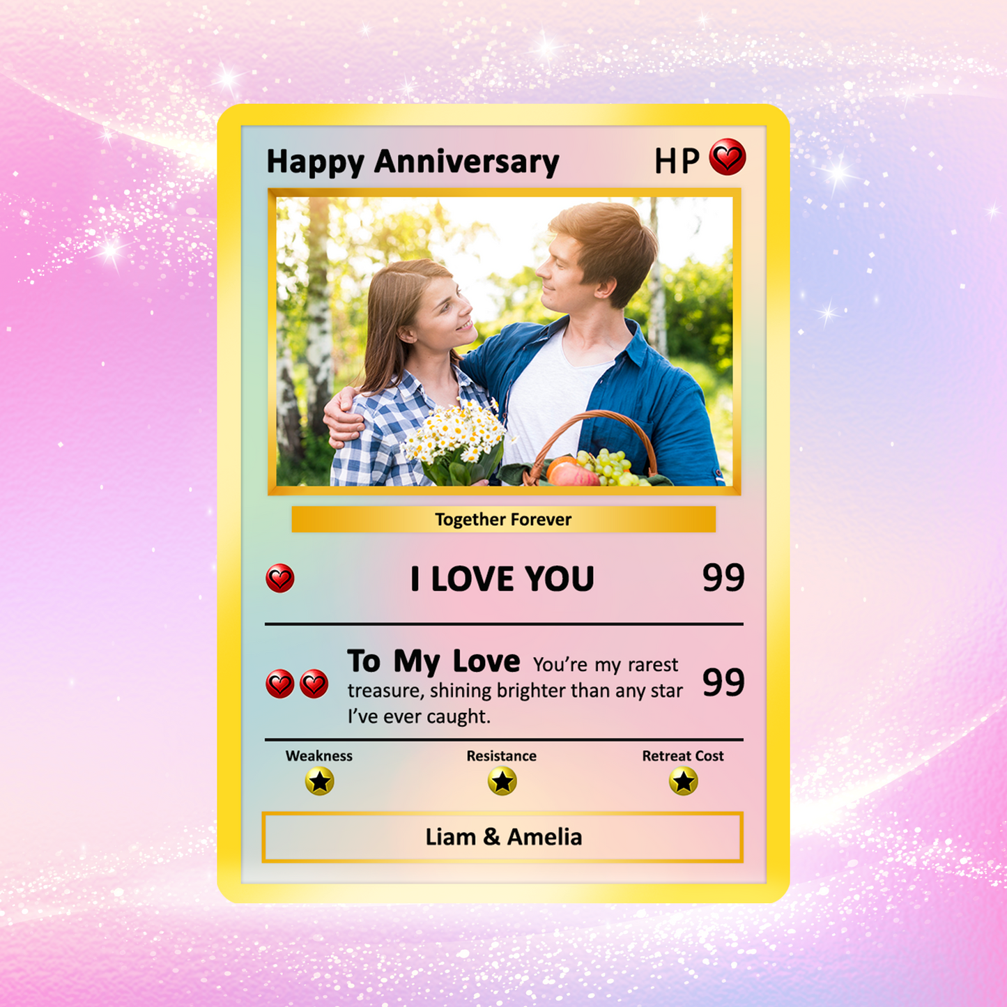 Happy Anniversary Card, Custom Pokémon Cards with Anime Picture, Personalized Poke Cards Animated Style Gifts for Him and Her - CPC-61