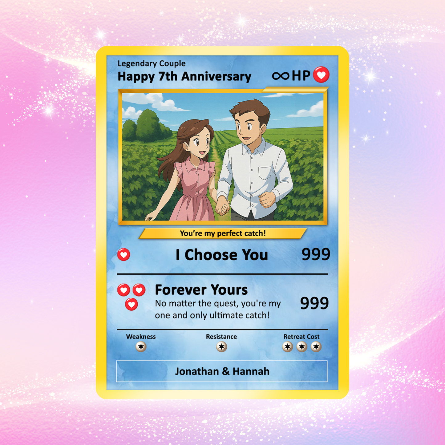 Personalized Pokemon Card for Couples with Anime Style - Custom Couple Pokemon Card for Him Her - Custom Names Anniversary - CPC-36