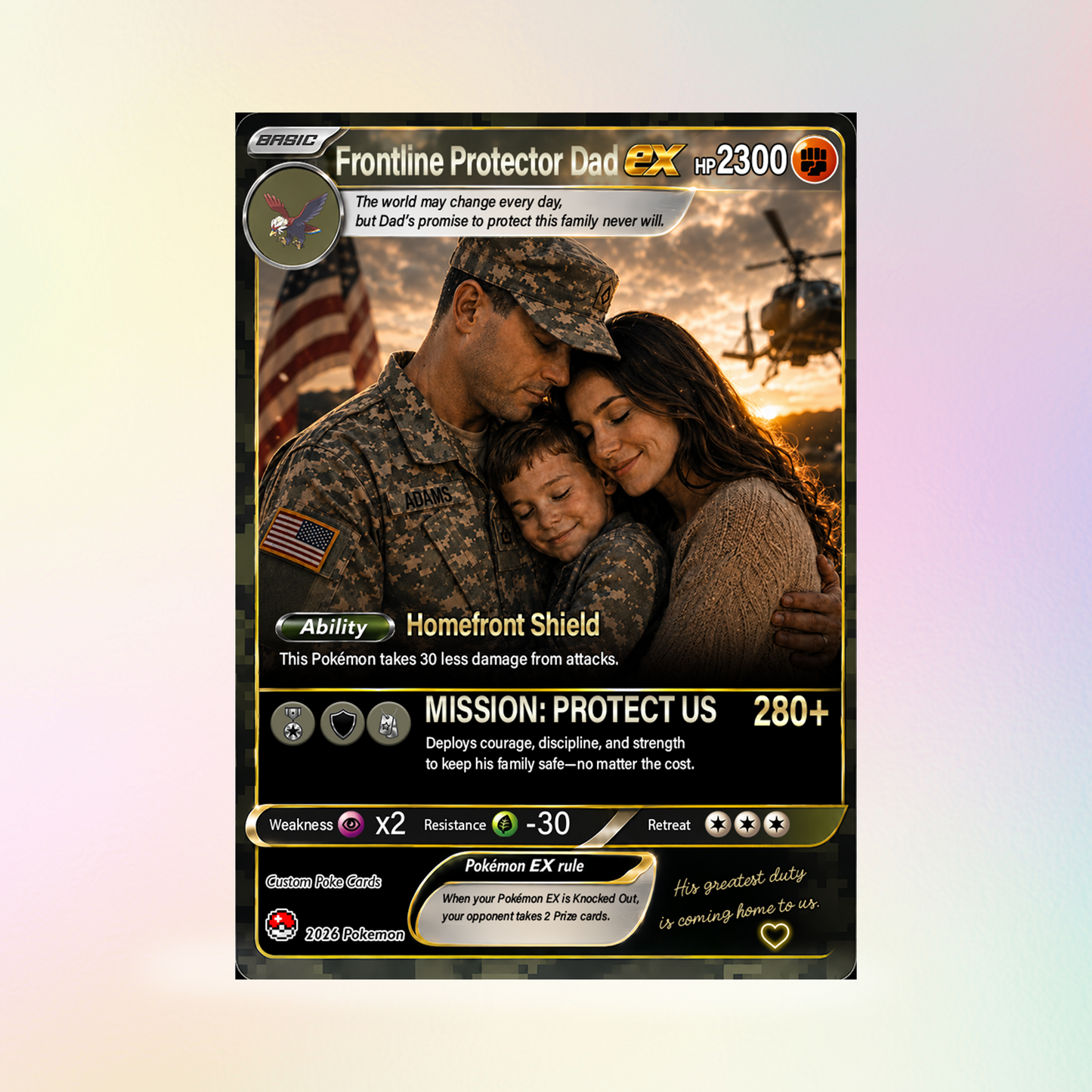 Special Edition for Military Dad Custom Pokémon Card - Father’s Day Personalized Pokémon Card for The Army Dad - Comic Anime Customizable Gift from Wife, Son & Daughter - CPC-143