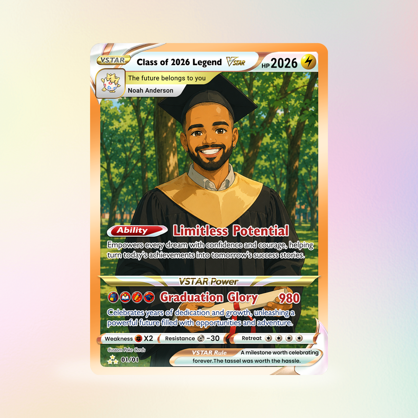 Graduation Custom Pokémon Card - Personalized Student Achievement Pokémon Card with Anime Picture for Kids, Students - Graduation Gift from Parents - CPC-BTS-06