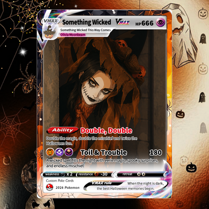 Custom Halloween Witch Pokémon Card with Anime Picture, Personalized Pokémon Cards, Spooky Halloween Gift for Her - CPC-hlw-15