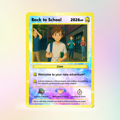 Back to School Custom Pokemon Card with Anime Style Transformation, Personalized Pokemon Card for First Day of School, Gift for Students, Son, Daughter - CPC-71
