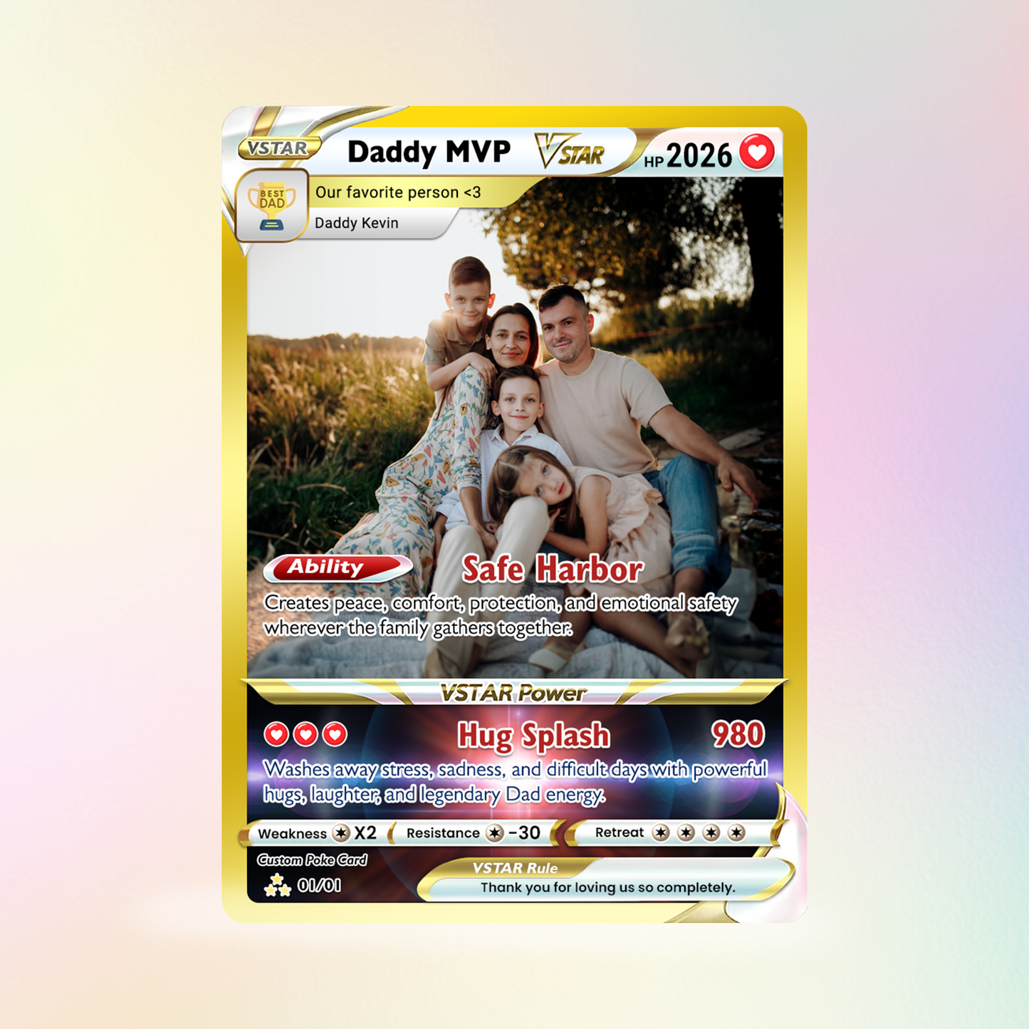 Happy Father's Day Custom Pokémon Card - Hot Comic Anime Style Personalized Pokémon Card for Dad - Perfect Gift from Wife & Kids - CPC-117.B