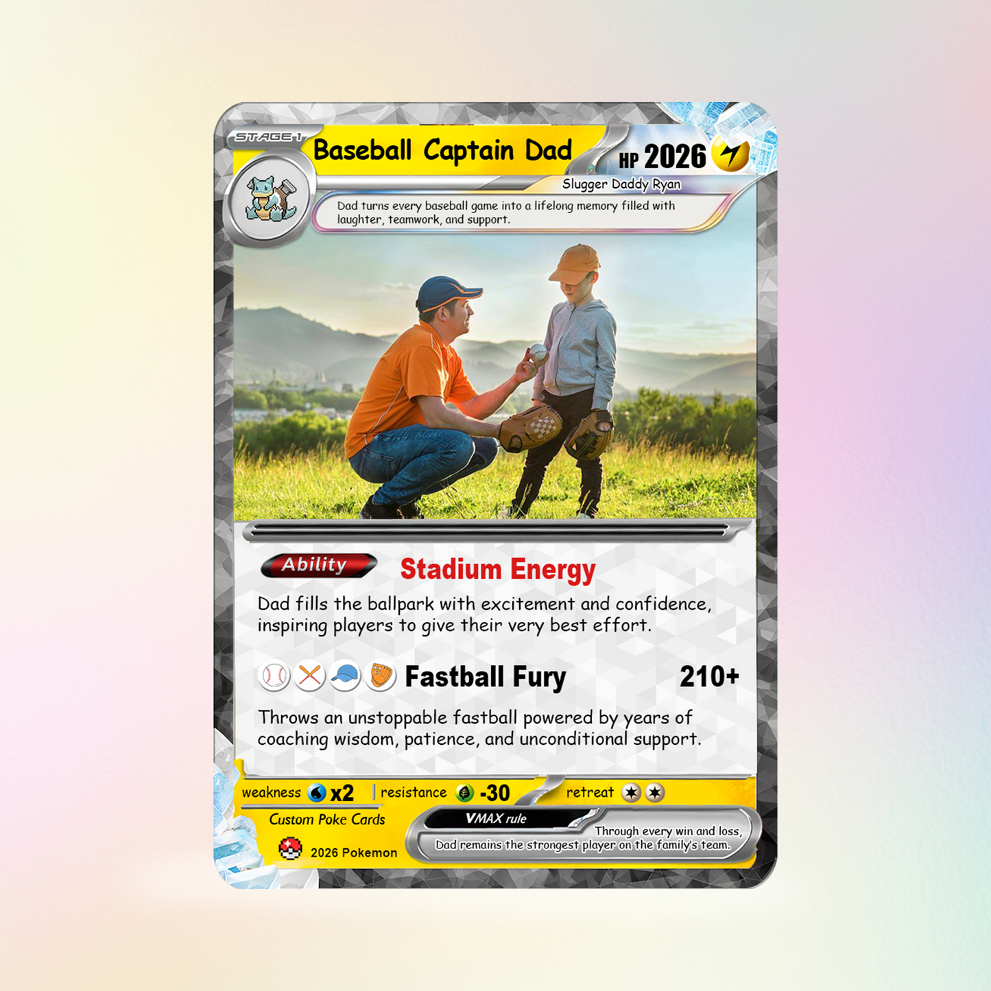Happy Father's Day Custom Pokémon Card for Baseball Dad - Father’s Day Personalized Pokémon Card for Sport Dad - Comic Anime Customizable Gift from Supporter, Wife, Son & Daughter - CPC-135