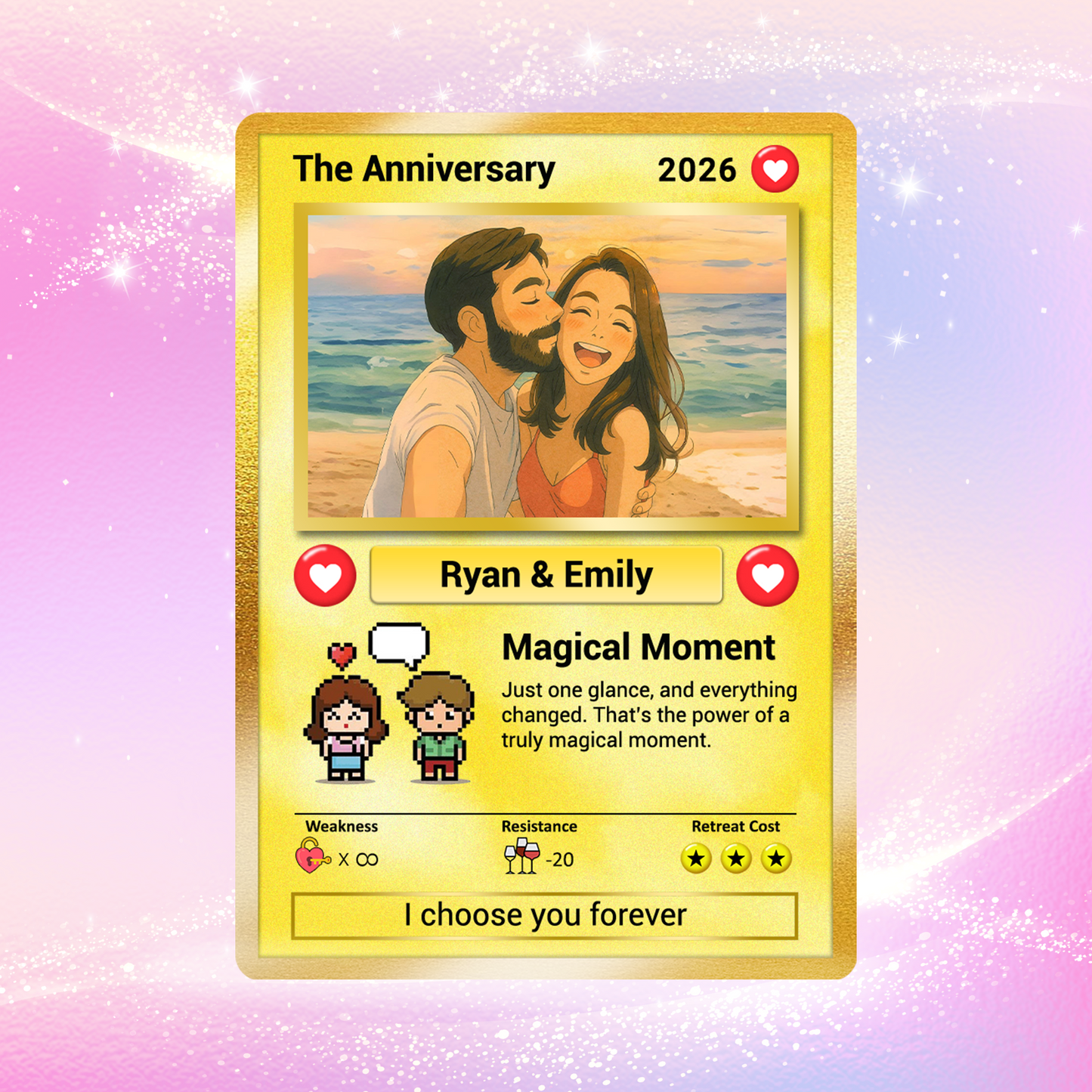 Custom Poke Card for Couple - Anime-Inspired Ghibli Aesthetic Pocket Monster Gift - Customizable Trading Cards - CPC-19