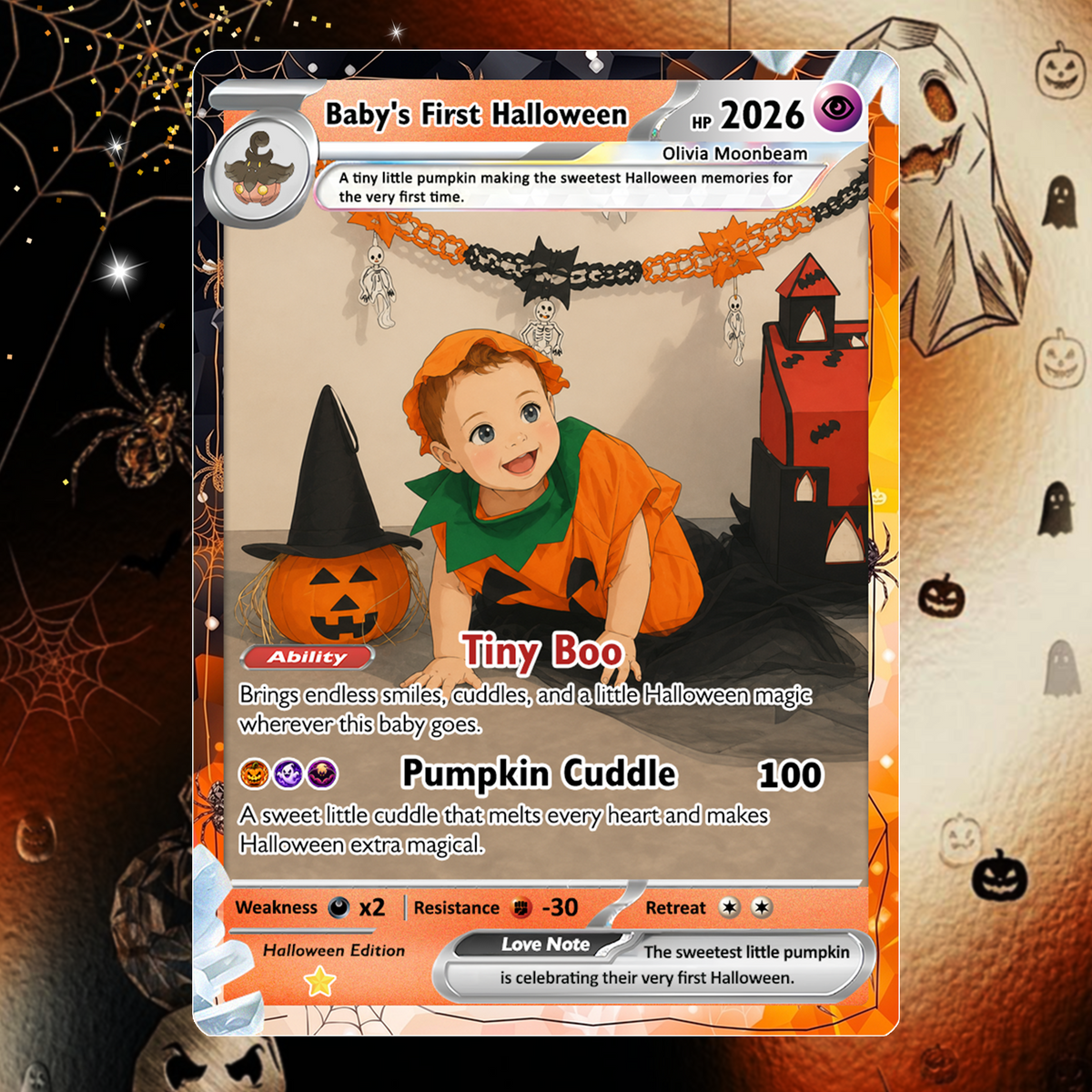 Baby’s First Halloween Custom Pokémon Card, The First Halloween Animated Photo Card, Personalized Baby Keepsake, First Halloween Gift, Custom Pokémon Card - CPC-hlw-13