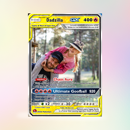 Unique Gift For a Funny Dad - Happy Father's Day Custom Pokémon Card - Comic Anime Style Personalized Pokémon Card for Funny Dad - Perfect Gift from Wife & Kids - CPC-123