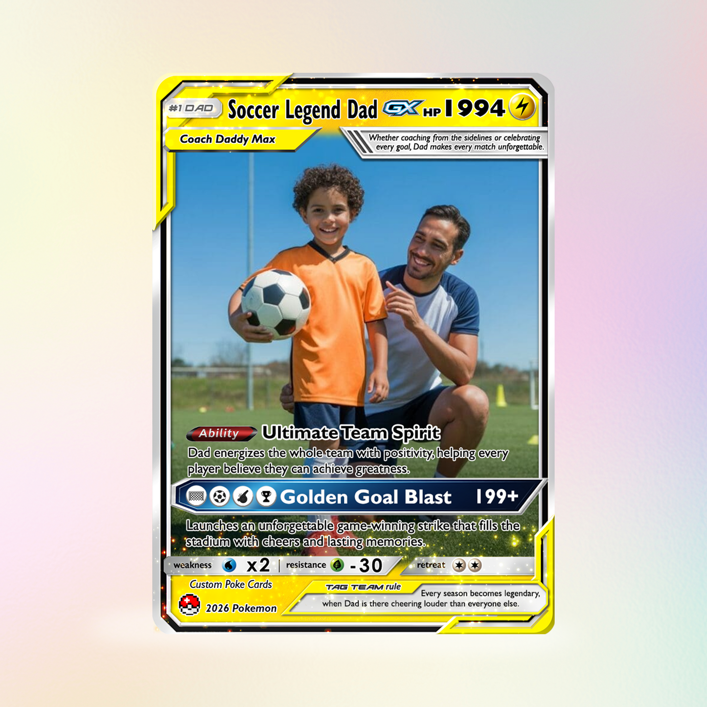 Soccer Dad Custom Pokémon Card for Father's Day - Father’s Day Personalized Pokémon Card for Sport Dad - Comic Anime Style Customizable Gift from Supporter, Wife, Son & Daughter - CPC-133