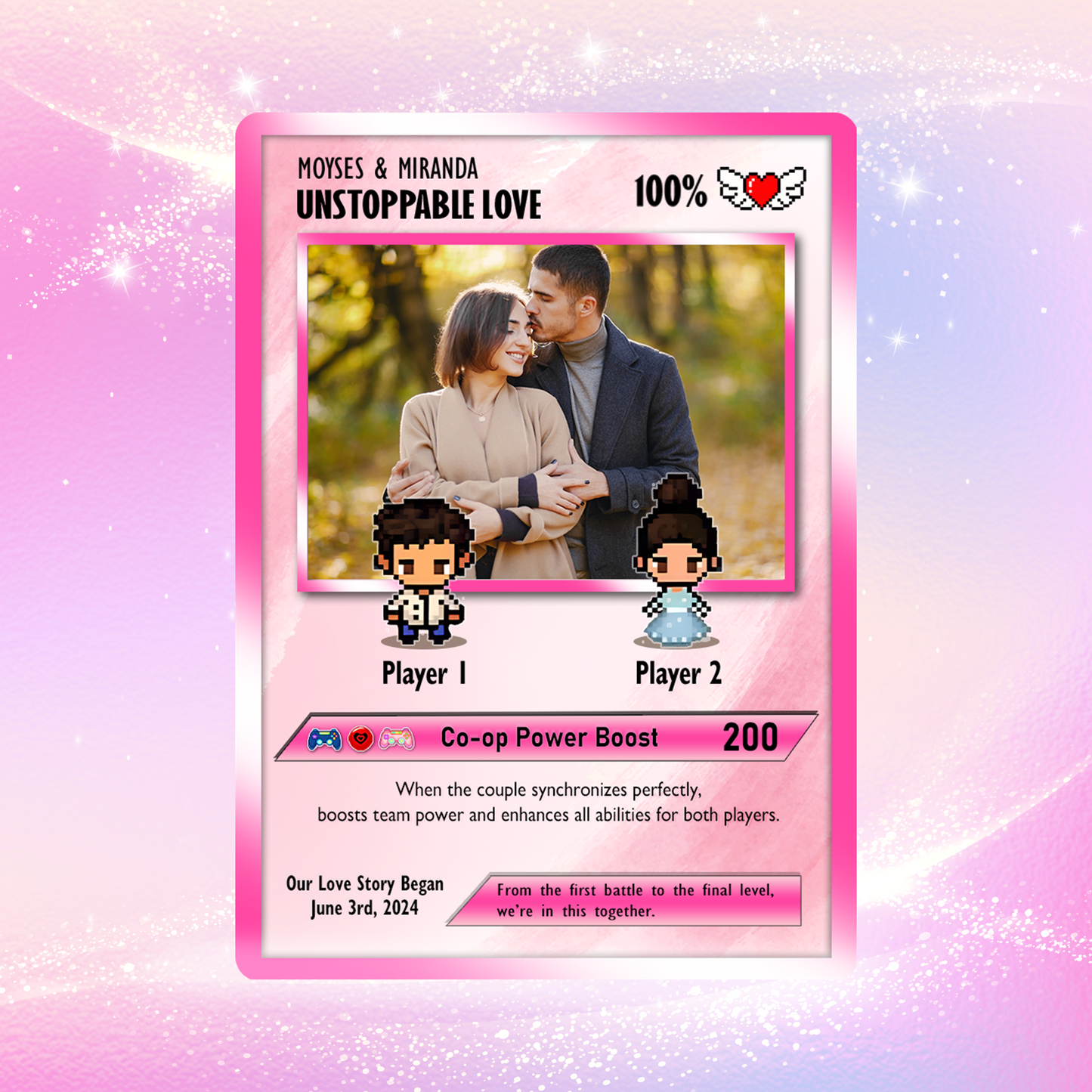 Custom Pokemon Card with Trendy Anime Transformation Styles  - Personalized Poke Card for Couples - Animated Gift for Lovers - CPC-22.A
