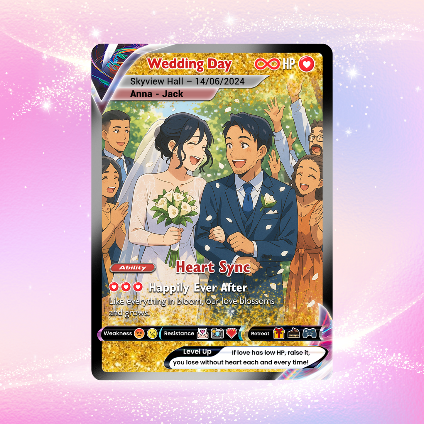 Personalized Pokémon Card with Wedding Day & Location, Anime Style Custom Pokémon Cards - CPC-05