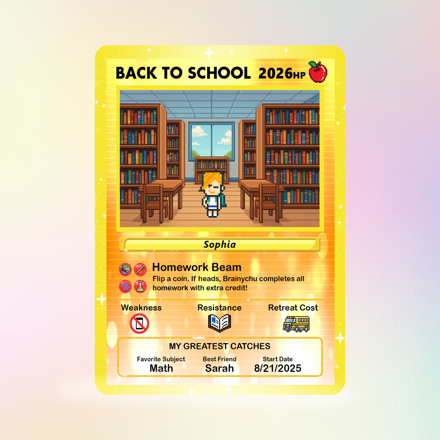 Back to School Custom Pokémon Card with Art Characters, Personalized Pokémon Card by Characters, Unique Gift for Pokémon Fans from Parents - CPC-69