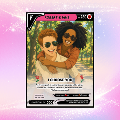 Custom Pokemon Card - Personalized Poke Card for Couples - Holographic Effect Available - CPC-29