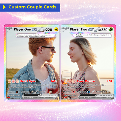 Matching Set Custom Pokémon Cards, Set of 2 Personalized Poke Cards, Buy 1 Get 2 Animated Style Gifts for Him and Her - CPC-100
