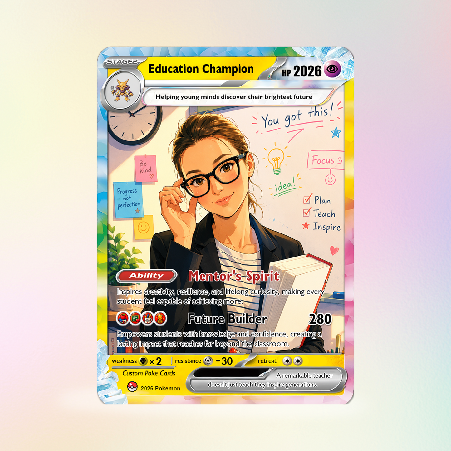 Education Champion Custom Pokemon Cards, Teacher Appreciation Gift Card, Change Your Photo to Anime Styles, Thank You Teacher Gift, Personalized Pokemon Cards - CPC-BTS-08