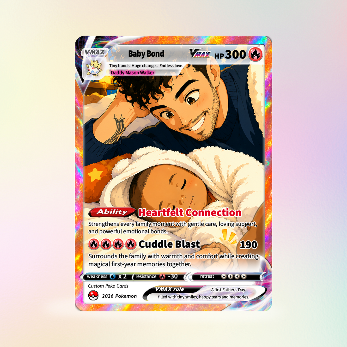 First Father’s Day Custom Pokémon Card - Comic Anime Style Personalized Pokémon Card for New Dads - Perfect Gift for First-Time Dads- CPC-127