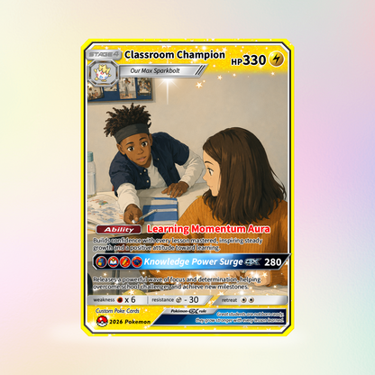 Classroom Champion Back to School Personalized Pokémon Card - Custom Pokémon Card with Anime Picture for Kids, Students - First Day of School Gift from Parents - CPC-BTS-03