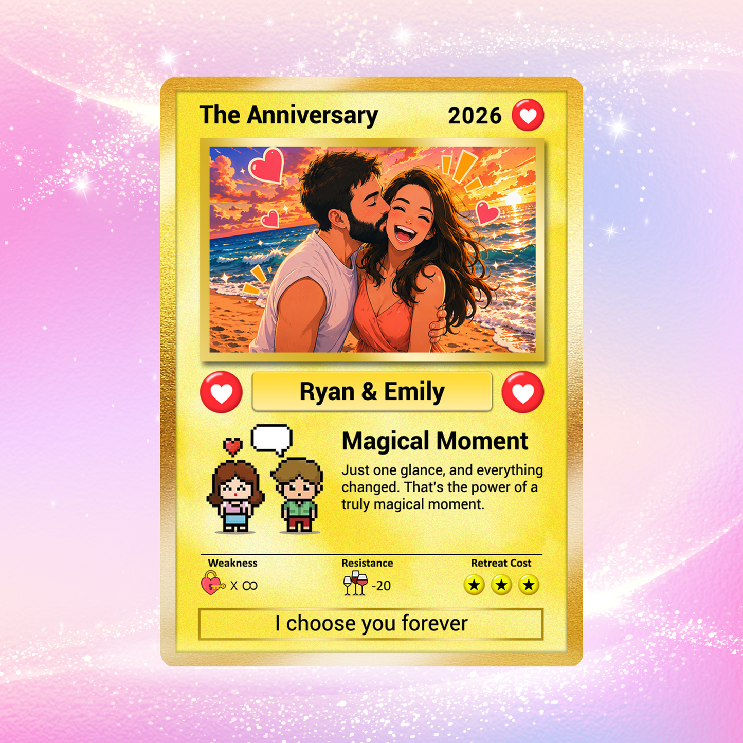 Custom Poke Card for Couple - Anime-Inspired Ghibli Aesthetic Pocket Monster Gift - Customizable Trading Cards - CPC-19