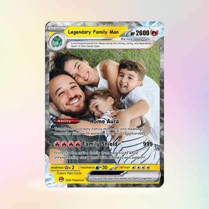 Happy Father's Day Custom Pokémon Card - Comic Anime Style Personalized Pokémon Card for Dad - Perfect Gift from Wife & Kids - CPC-124