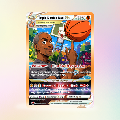 Basketball Dad Custom Pokémon Card for Father's Day - Father’s Day Personalized Pokémon Card for Sport Dad - Comic Anime Customizable Gift from Supporter, Wife, Son & Daughter - CPC-137