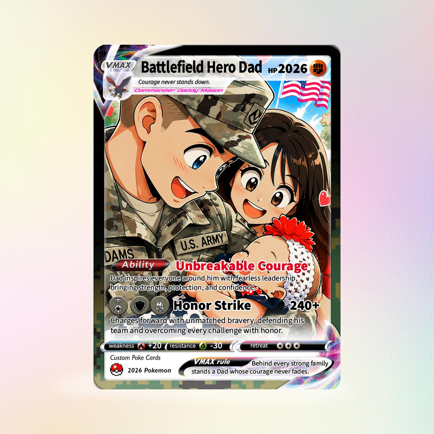 Father's Day Custom Pokémon Card for Military Dad - Father’s Day Personalized Pokémon Card for The Army Dad - Comic Anime Customizable Gift from Wife, Son & Daughter - CPC-140