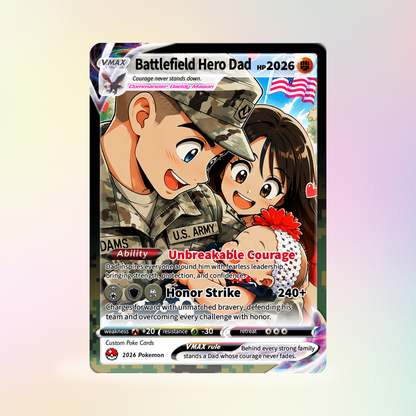 Father's Day Custom Pokémon Card for Military Dad - Father’s Day Personalized Pokémon Card for The Army Dad - Comic Anime Customizable Gift from Wife, Son & Daughter - CPC-140