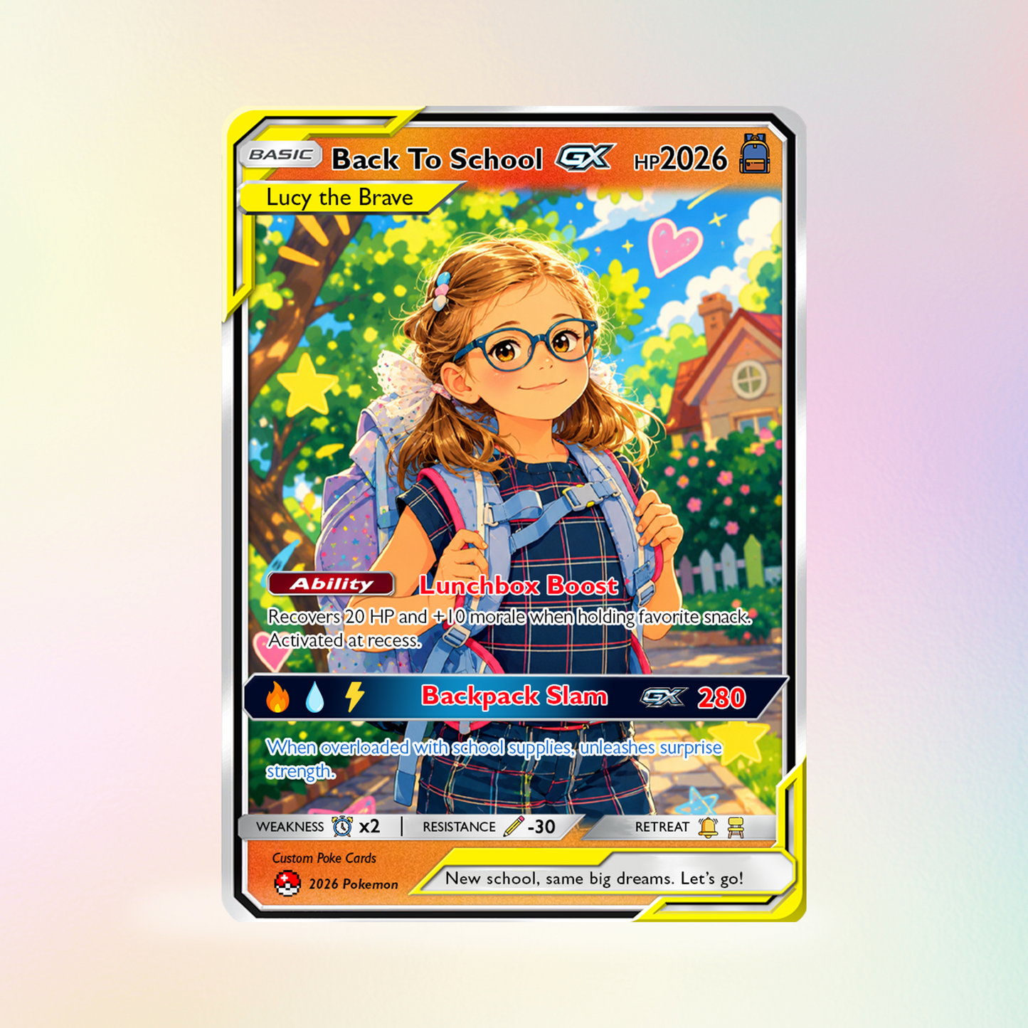 Back to School Gift for Pokémon Fans - Custom Pokémon Card with Anime Picture for Kids, Students - Personalized First Day of School Gift from Parents - CPC-147